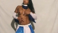 Tina displays her wonderful big boobs and drills her twat with a dildo