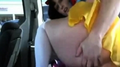 webcam model dildo's pussy in public carpark as Snow White